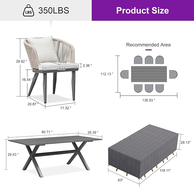 PURPLE LEAF 9 Pieces Patio Dining Set - Image 9