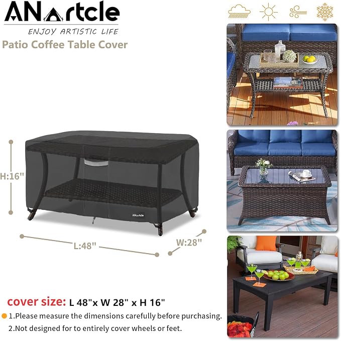 Patio Coffee Table Cover, 600D Waterproof Heavy Duty Rectangular Outdoor Table - Image 3