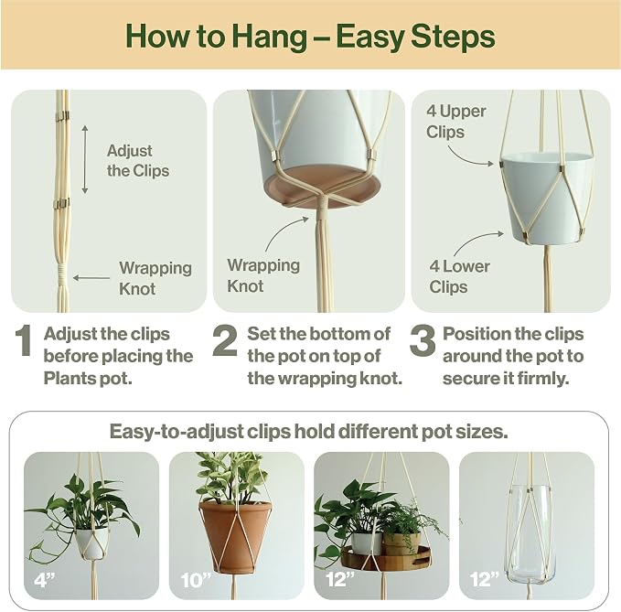 Macrame Plant Hanger Polyester Rope 42 Inch Outdoor Indoor Adjustable Hanging - Image 4