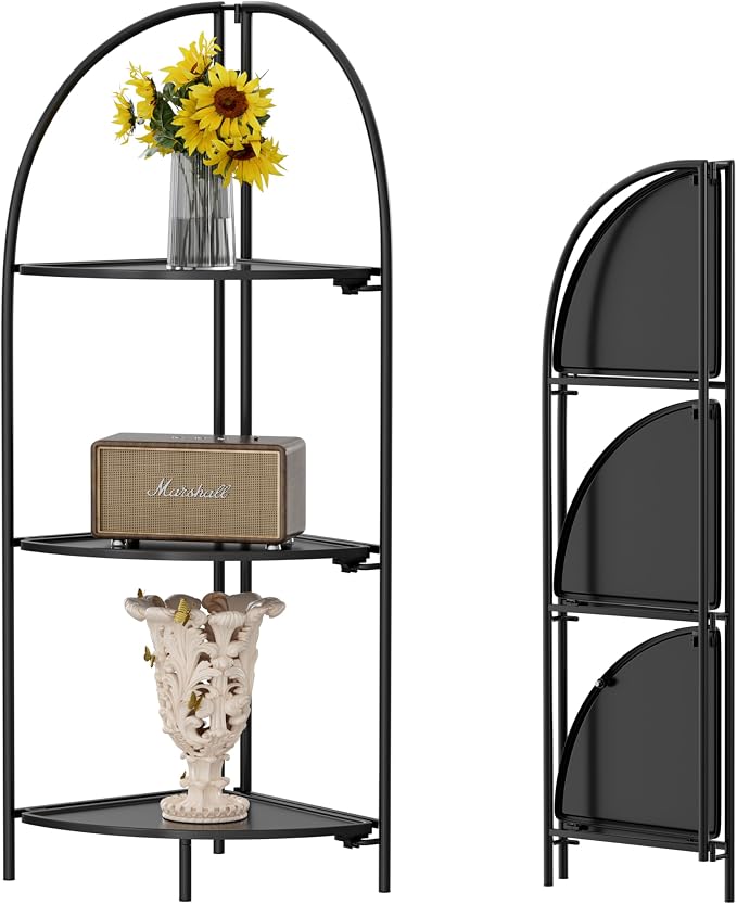 Crofy Foldable 3 Tier Corner Shelf, Metal Corner Plant Stand by CrofyLLC