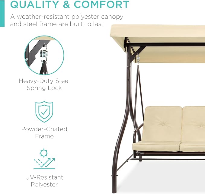 Best Choice Products 3-Seat Outdoor Large Converting Canopy Swing Glider - Image 3