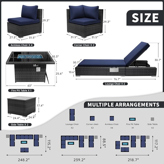 BULEXYARD 11 Piece Large High Back Outdoor Patio Furniture Sets - Image 6