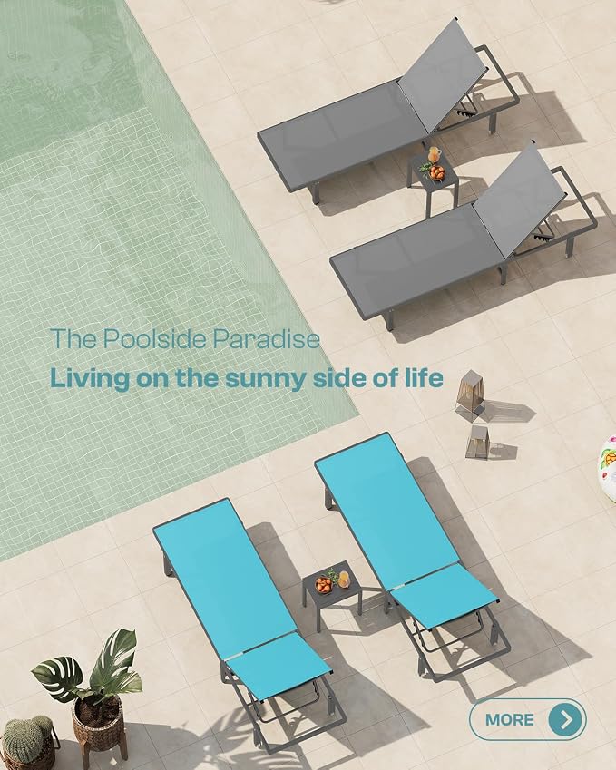 Lounge Chair Outdoor with Wheels, Aluminum Patio Chaise Lounge Chair with 5 - Image 7