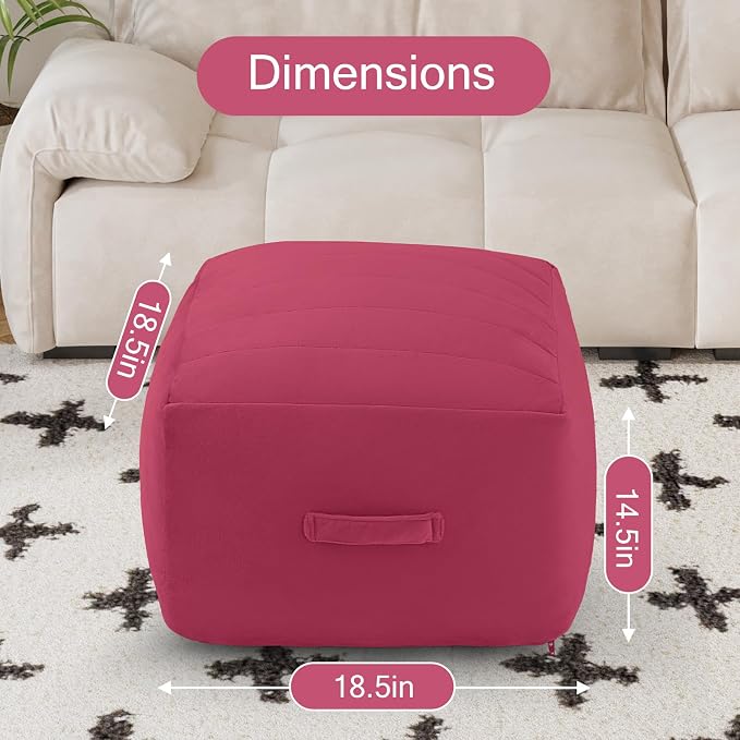 MeMoreCool Square Stuffed Pouf Ottoman Foot Rest, Floor Pouf Foot Stool - Image 2