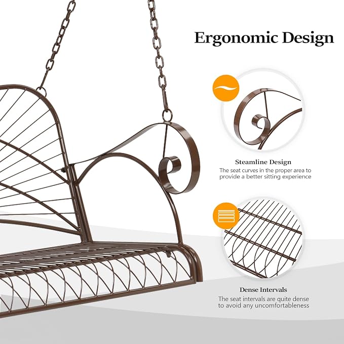 VINGLI Upgraded Metal Patio Porch Swing, 660 LBS Weight Capacity Steel Porch - Image 2
