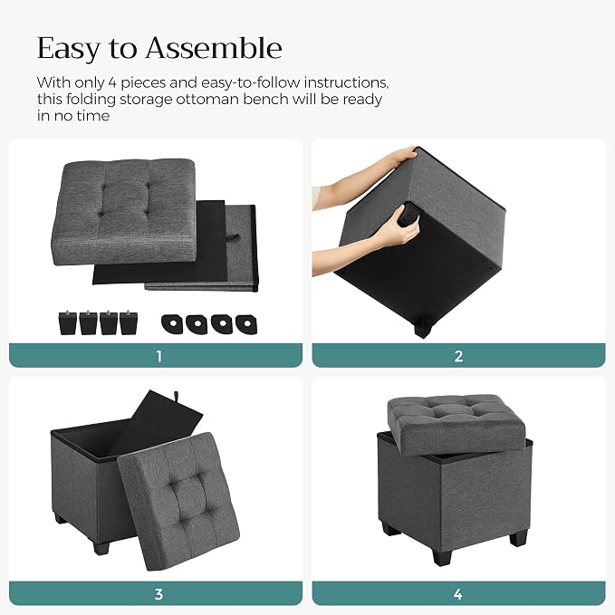 SONGMICS 15 Inches Cube Storage Ottoman, Bedroom Bench - Image 7
