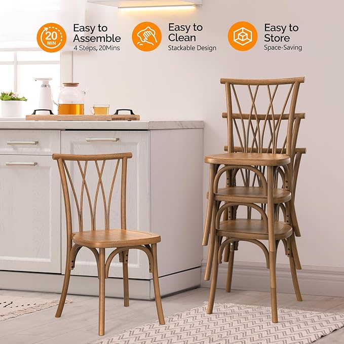 VINGLI Plastic Outdoor Dining Chairs Set of 8, Stackable Patio Dining Chairs - Image 5