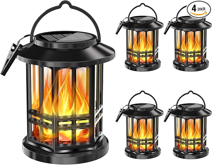 Solar Lanterns Outdoor Waterproof, Flickering Flame Landscape Lanterns by Fatpoom