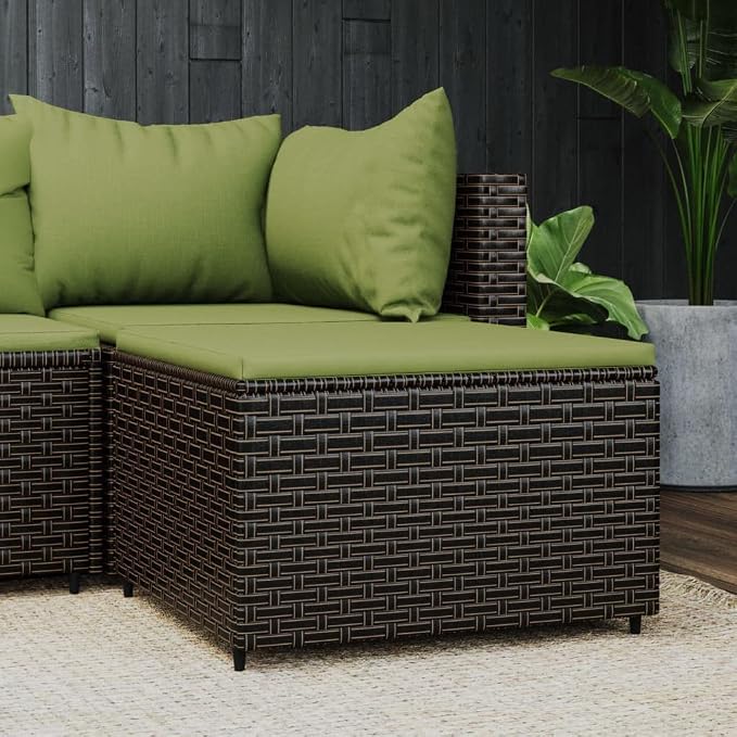 vidaXL Brown Poly Rattan Patio Footrest - Image 2