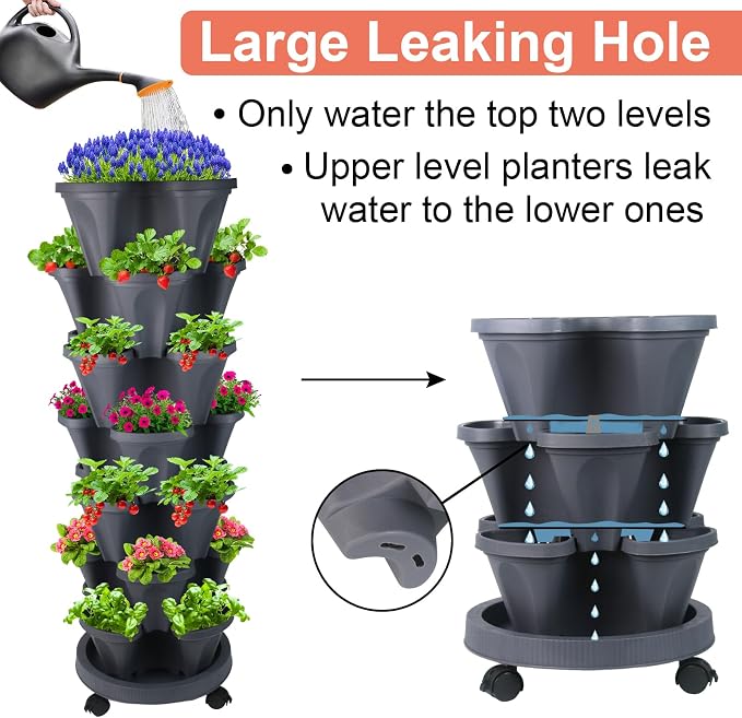 GameXcel Vertical Planter 7 Tier Stackable Planters Garden Planters Strawberry - Image 3