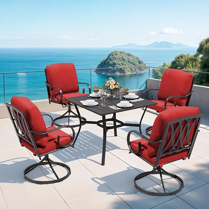 MELLCOM 5 Pcs Outdoor Dining Set, 4 Swivel Rocker Chairs - Image 2