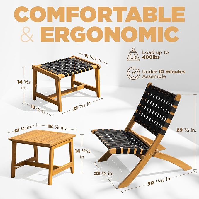 IDZO Foldable Reclining Design Heavy Duty 400lbs Capacity Patio Bistro Set 5 - Image 5