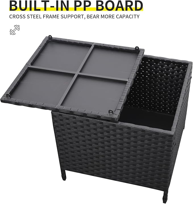 Outdoor Wicker Storage Side Table, Patio Black PE Rattan End Table - Image 6