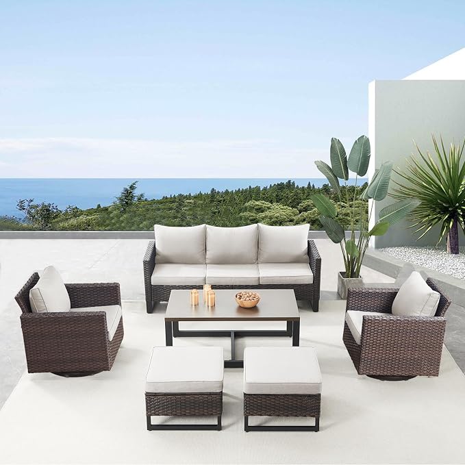 Belord 6 Piece Outdoor Furniture Patio Wicker Sofa Set, Oversize Outdoor Swivel by Belord