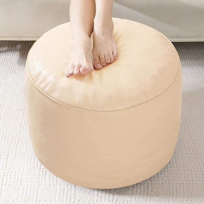 HIGOGOGO Round Stuffed Pouf Ottoman, Pu Leather Poufs by HIGOGOGO