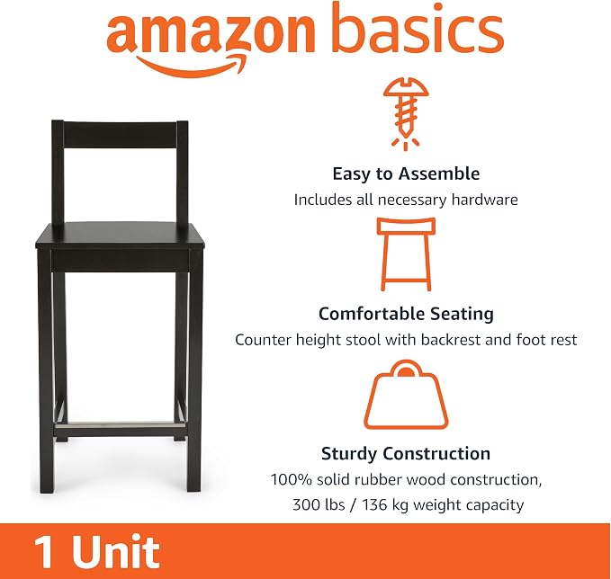 Amazon Basics Wooden Counter Height Bar Stool - Image 3