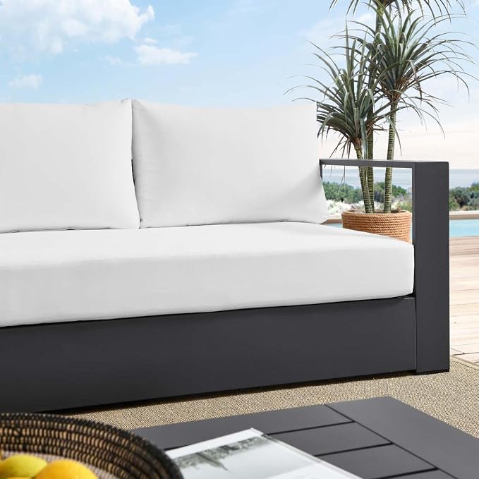 Modway Tahoe Aluminum Outdoor Patio Sofa in Gray White - Image 4