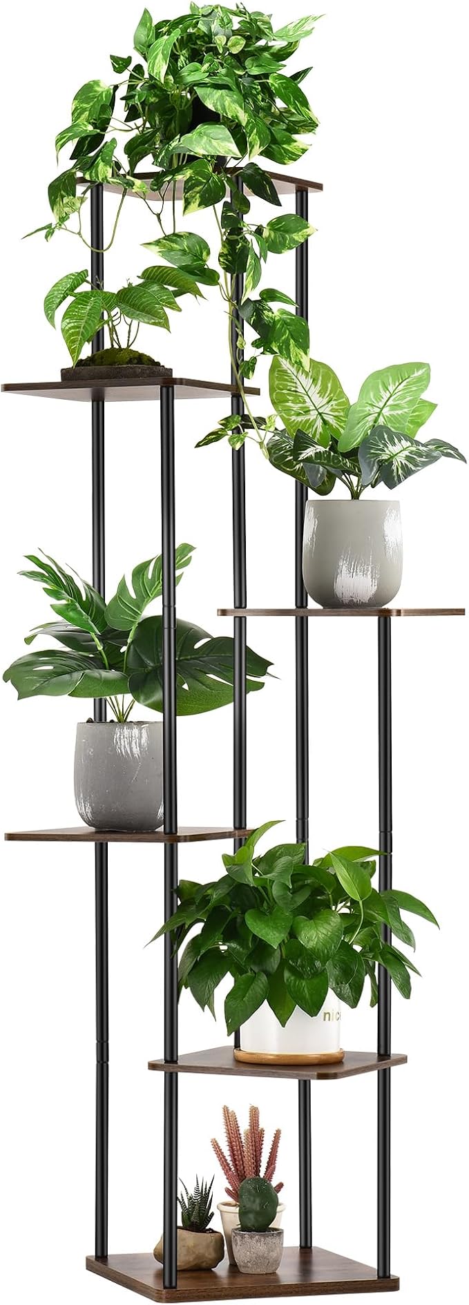 6 Tier Plant Stand Indoor Outdoor, Wood Metal Corner Shelf, Planter Shelf by GLOKUUCA