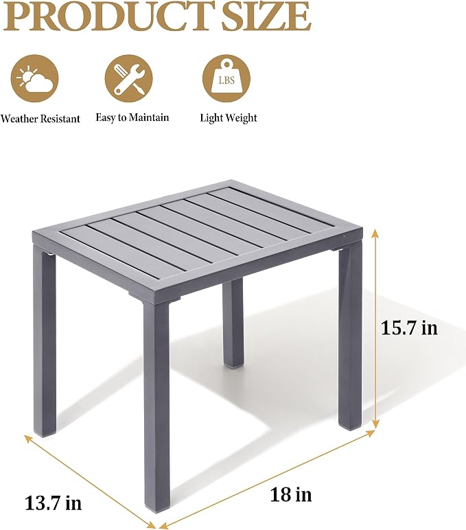Crestlive Products Outdoor Side Table Set of 2, Aluminum Small Rectangular - Image 3