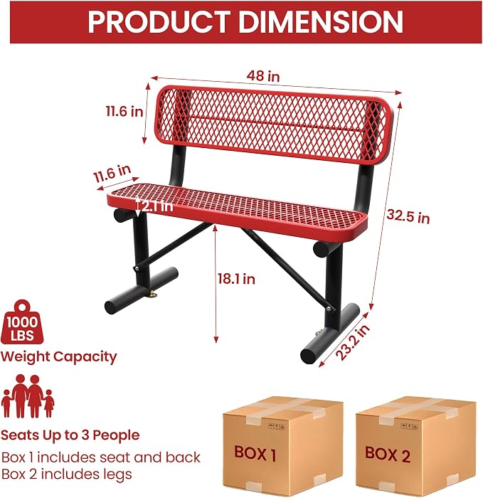 4 Feet Steel Park Bench for Outside, Outdoor Bench - Image 2