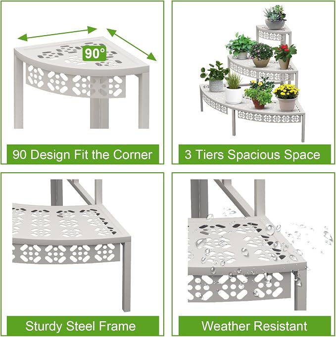 aboxoo 3 Tiers Metal Plant Stand, Rectangular Ladder Flower Pots Outdoor Plant - Image 7