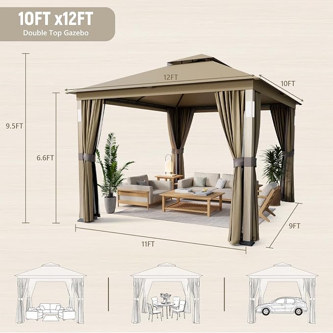 Patio Gazebo 10x12, Outdoor Gazebos, Heavy Duty Gazebo Soft Top Gazebos - Image 5