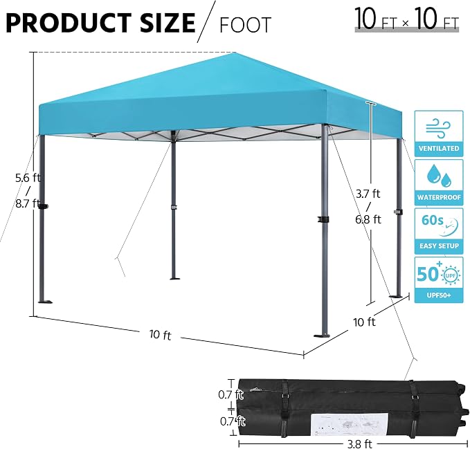 Yaheetech 10x10 1-Person Setup Pop Up Canopy Tent, Instant Portable Commercial - Image 3