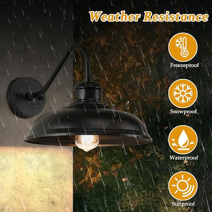 17.25” Outdoor Wall Light Fixtures 2-Pack, Farmhouse Black Barn Lights - Image 3
