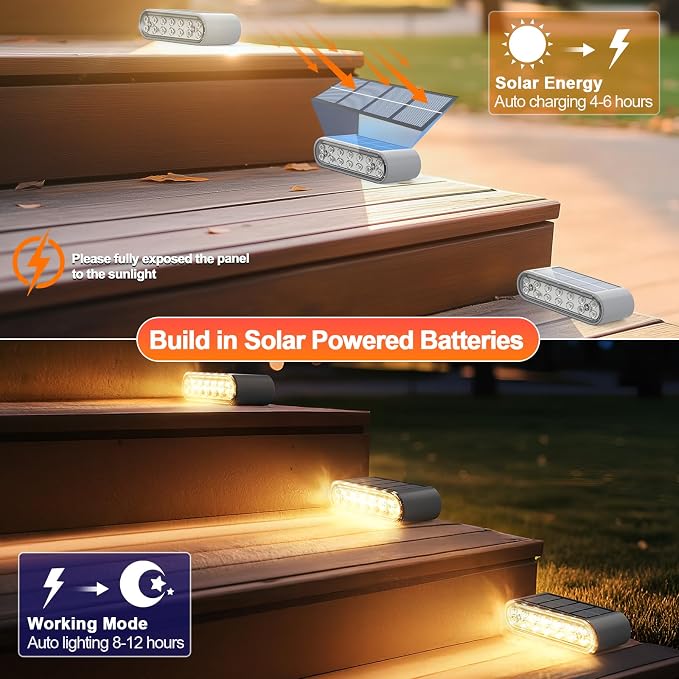 Solar Step Lights for Outside, 14 LED Warm White Light Solar Powered Lighting - Image 4