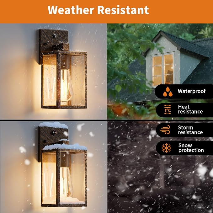 2 Pack Black Brush Gold Dusk to Dawn Exterior Lighting Fixtures Wall Mount - Image 3