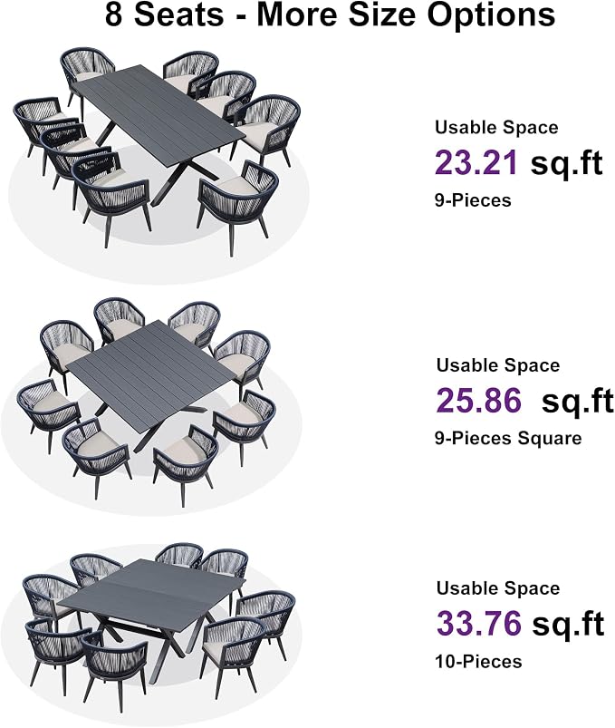 PURPLE LEAF Outdoor Dining Set for 8 All-Weather 9 Piece Patio Aluminium Dining - Image 3