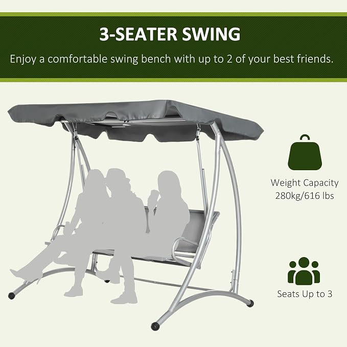 Outsunny 3-Seat Outdoor Porch Swing Chair, Patio Swing Glider - Image 6