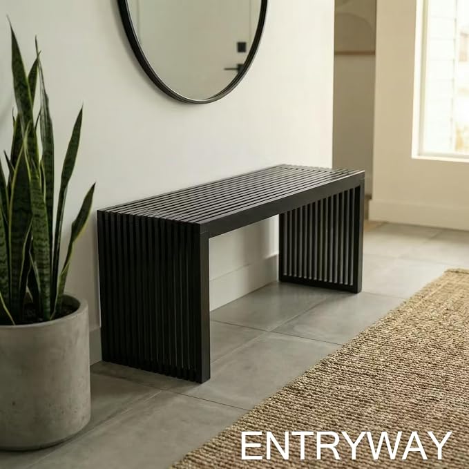 Bamboo Natural 36 inch Wooden Bench, Small Wood Benches - Image 4