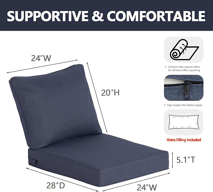 Goodgoods 24 x 28 Outdoor Patio Deep Seat Cushions 2-Pack, 1000+ Hours - Image 2