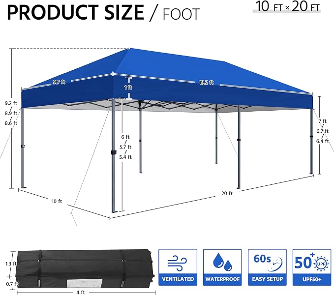 Yaheetech 10×20 Pop Up Canopy Easy Set-up Tent, Portable Outdoor Canopy Instant - Image 3