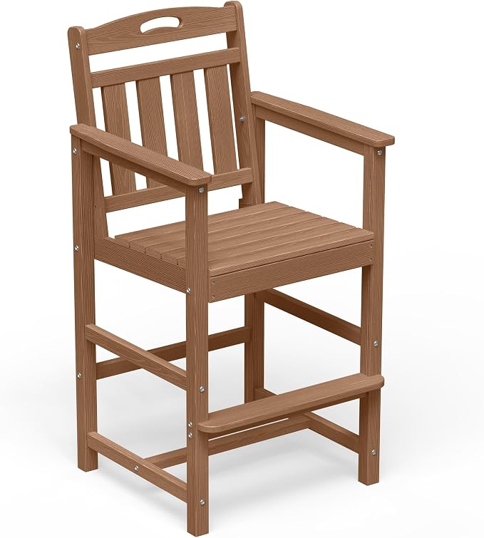 HDPE Outdoor Patio Tall Bar Chair, All-Weather Bar Height Balcony Adirondack by Suunyn