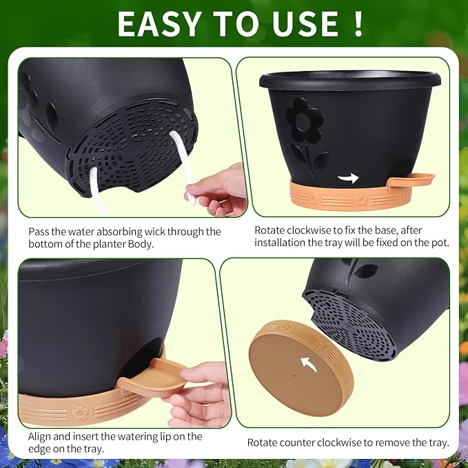 Plant Pots, Flower Pots for Indoor/Outdoor Plants, Self Watering Plastic - Image 5