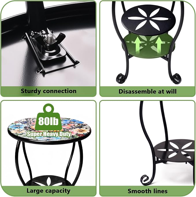 Outdoor Side Table Mosaic Patio Small End Table Metal Coffee Tea Accent Table - Image 5