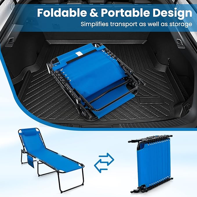 GYMAX Lounge Chairs for Outside, Extra High Folding Beach Tanning Lounger - Image 5