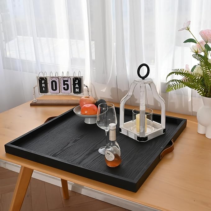 SwallowLiving 24 x 24 Inches Extra Large Square Wood Ottoman Tray - Image 7