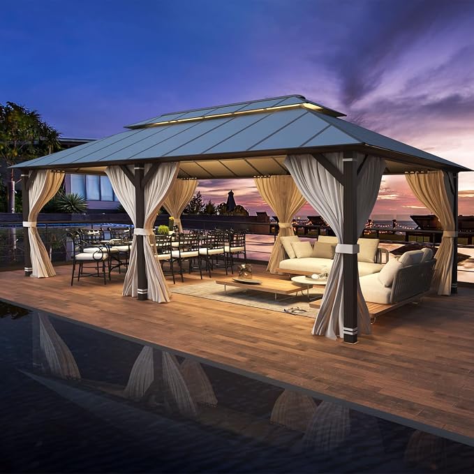 YOLENY 12' X 20' Hardtop Gazebo, Aluminum Composite Ventilation Double Roof by YOLENY