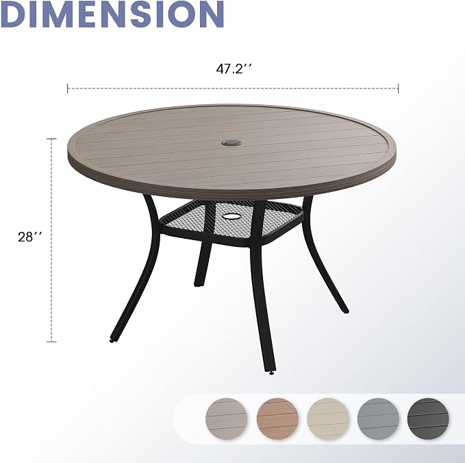 VICLLAX 47.2" Round Patio Table, Outdoor Dining Table - Image 3