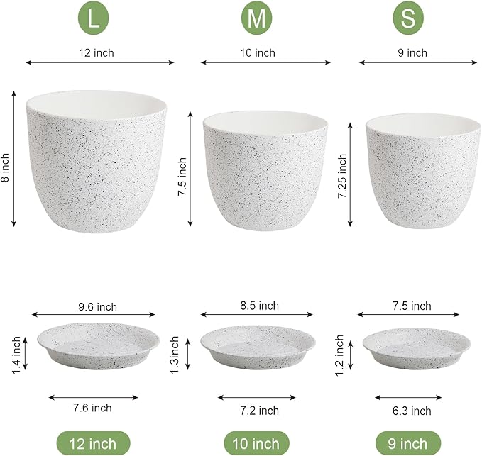 Large Flower Pots 12/10/9 inch, Plant Pots - Image 3