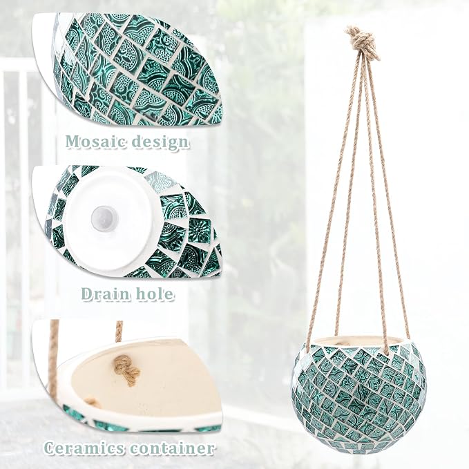 Ceramic Hanging Planter Mosaic Hanging Flower Pot Small Plant Pot - Image 3