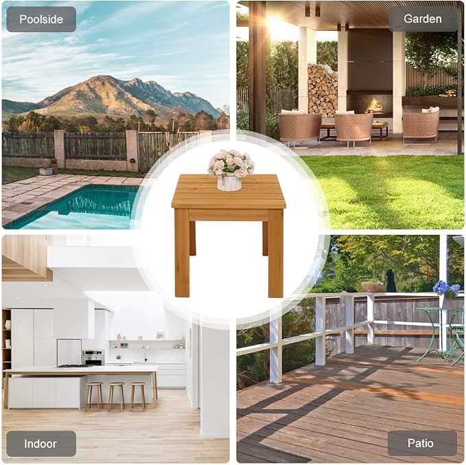 VINGLI Outdoor Wooden Side Table, Square Patio Side Table, Small Outdoor Table - Image 7