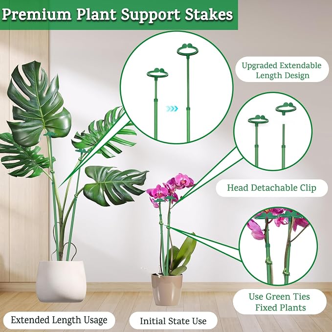 Extendable Plant Stakes, Length Scalable from 17.5IN to 30.1IN Plant Support - Image 3