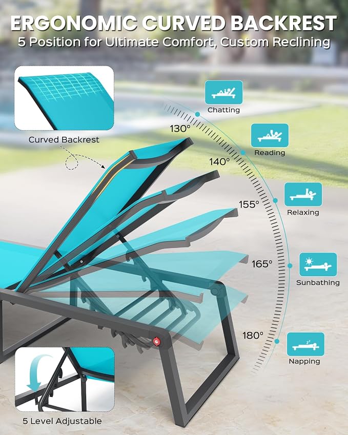 Aluminum Chaise Lounge Outdoor Set of 2, Foldable & Assembly Free Patio Pool - Image 4