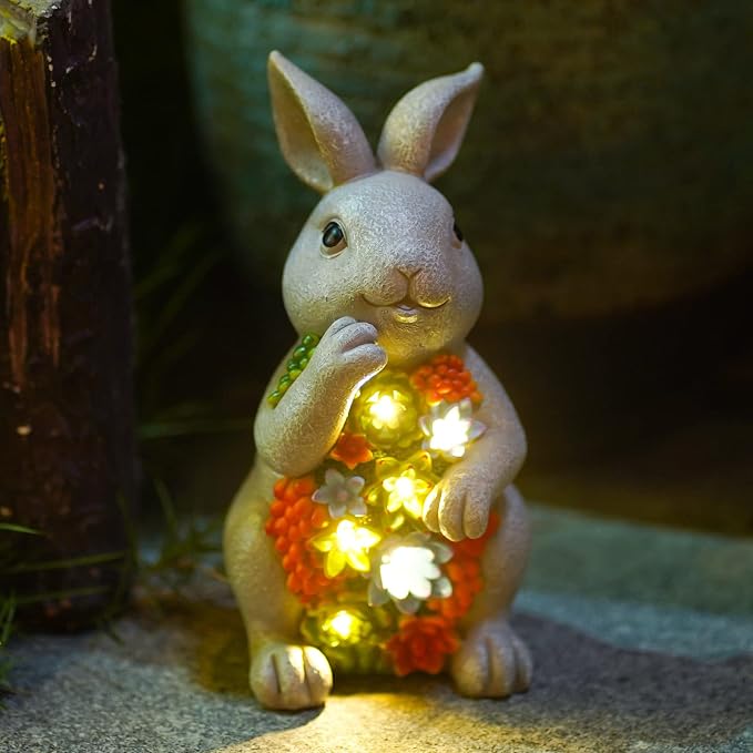 Nacome Solar Garden Outdoor Statues Bunny by Nacome