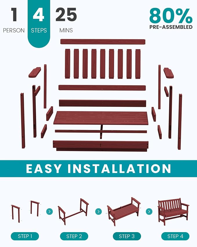 SERWALL Outdoor Bench, HDPE Outdoor Benches Weatherproof, 2-Person Garden Bench - Image 8