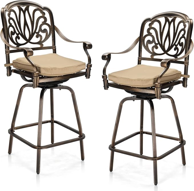 Outvita Set of 2 Outdoor Swivel Bar Stools-Cast Aluminum, Bar Height Patio by Outvita